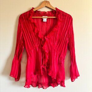 Kim Rogers Signature Red Ruffle Tie-Front Top